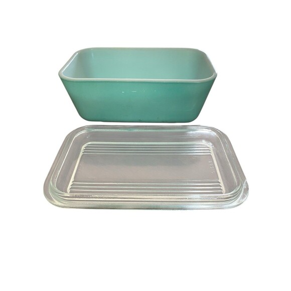 Vintage Pyrex Aqua Turquoise Refrigerator Dish & Lid #502 1.5 Pint MCM - Picture 3 of 6
